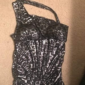 Super cute black/silver leopard one shoulder tank